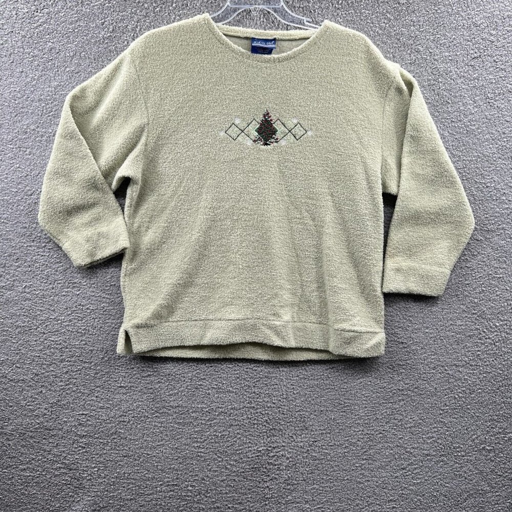 Kid-U-Not Womens Christmas Sweater Extra Large‎ Green Terry Cloth Comfy Top VTG